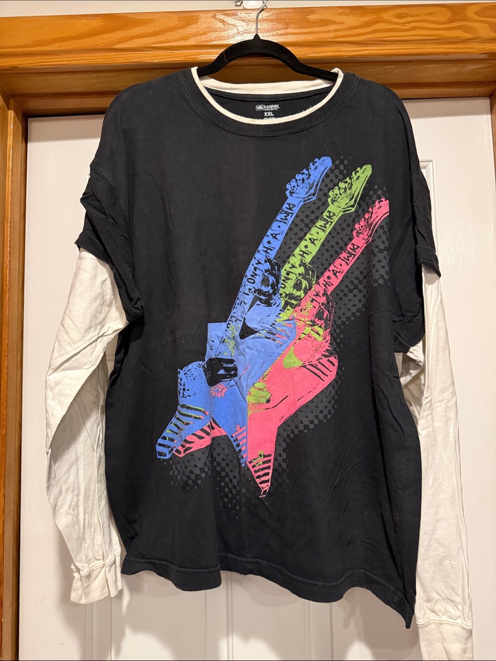 Tony Hawk Black Layered Long-Sleeve Tee with Neon Guitar Graphic